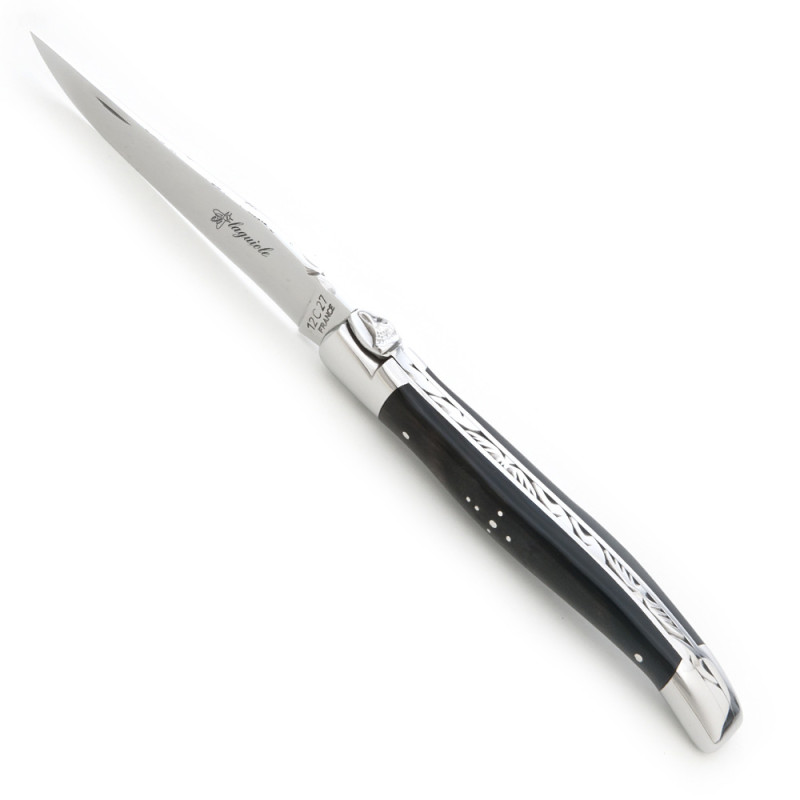 Eagle laguiole knife with buffalo bark horn handle made in
