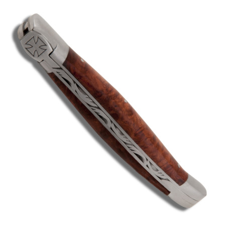 Couteau laguiole croix de Malte avec manche en loupe d'amboine
