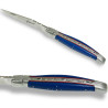 Laguiole abeille design en G10 bleu et filet rouge