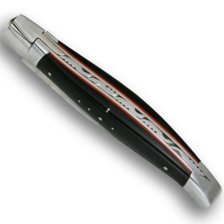 laguiole abeille design en G10 noir et filet rouge