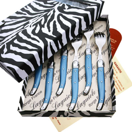 Box of 6 blue ABS laguiole forks