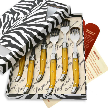 Box of 6 yellow ABS laguiole forks