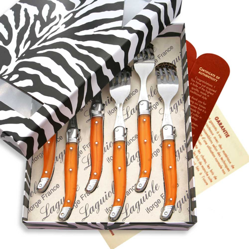 Box of 6 orange ABS laguiole forks