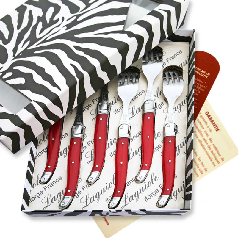Box of 6 red ABS laguiole forks