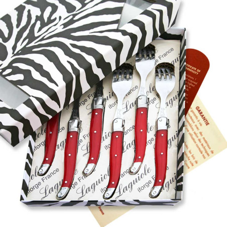 Box of 6 red ABS laguiole forks