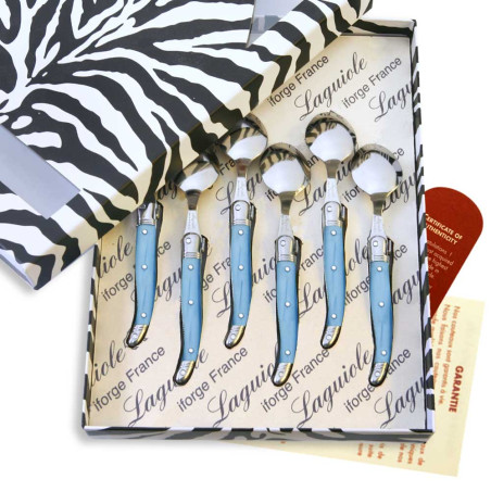 Box of 6 laguiole coffee spoons in blue color