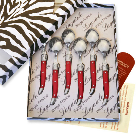 Box of 6 laguiole coffee spoons in red color