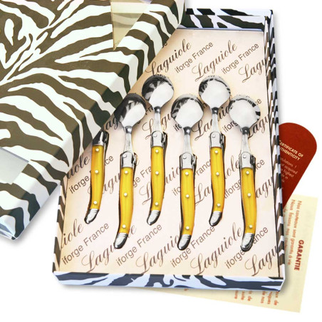Box of 6 yellow laguiole coffee spoons