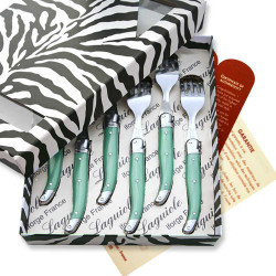 Box of 6 green ABS laguiole forks