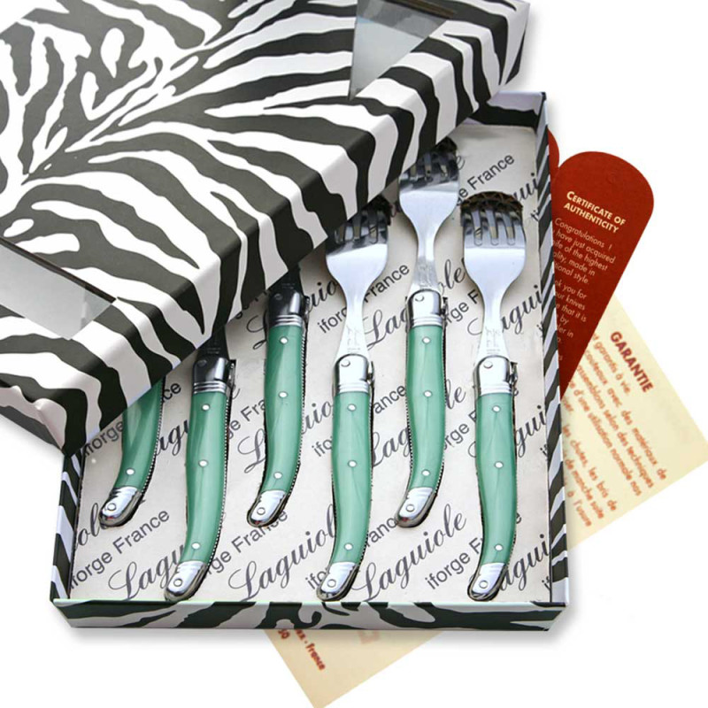 Box of 6 green ABS laguiole forks