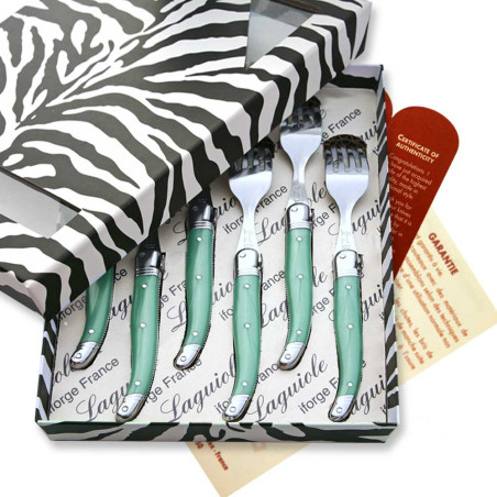 Box of 6 green ABS laguiole forks