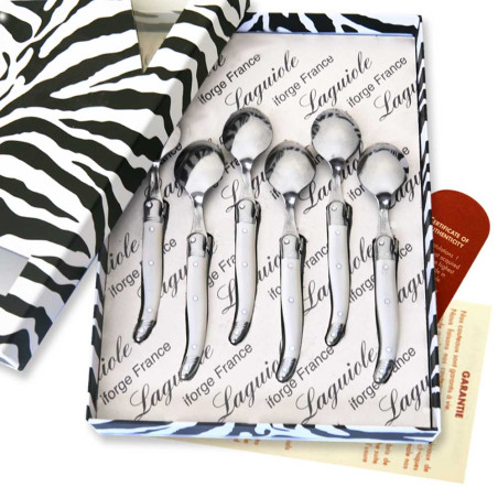 Box of 6 white laguiole coffee spoons