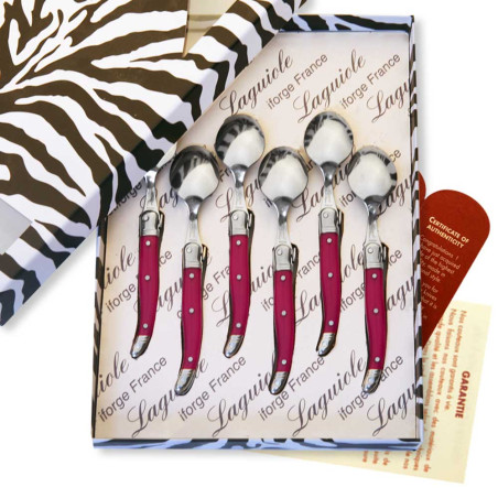Box of 6 laguiole teaspoons in fuchsia