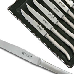 Coffret de 6 couteaux steak laguiole inox plat avec manche satiné