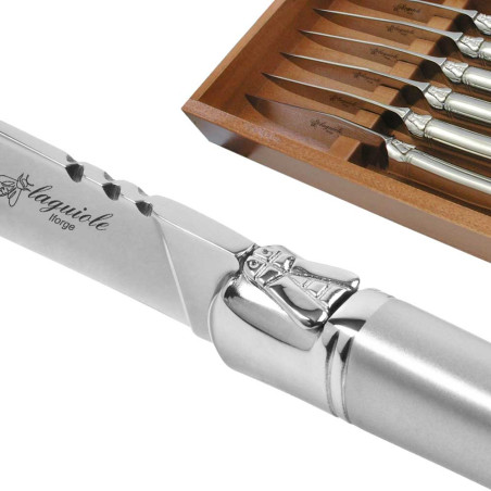 Set of 6 laguiole steak knives fully forged with sandblasted finish
