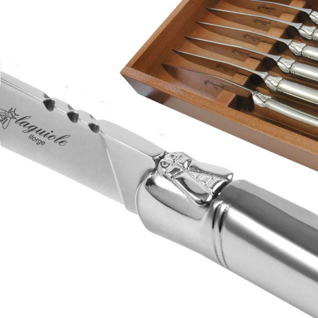 Set of 6 laguiole steak knives forged with polished steel finish