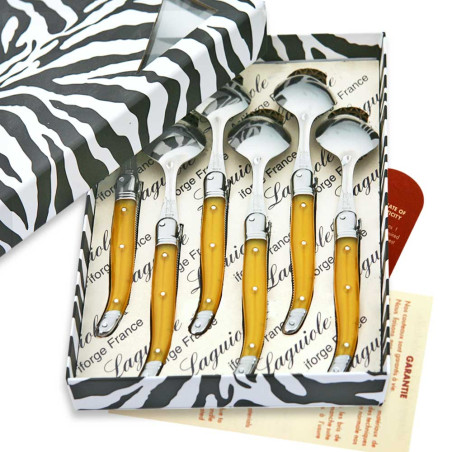 Box of 6 yellow ABS laguiole soup spoons