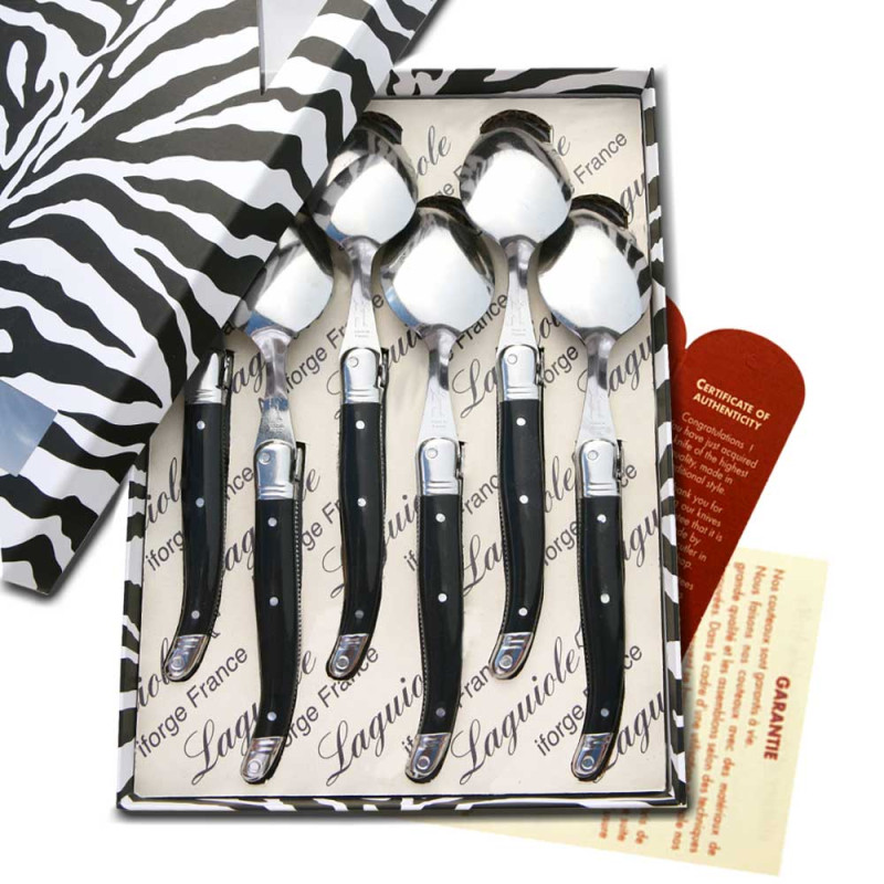 Box of 6 laguiole ABS black soup spoons