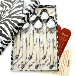 Box of 6 white ABS laguiole soup spoons