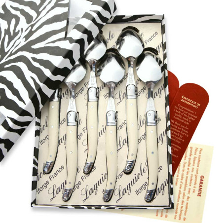 Coffret de  6 cuillères à soupe laguiole ABS de couleur blanche