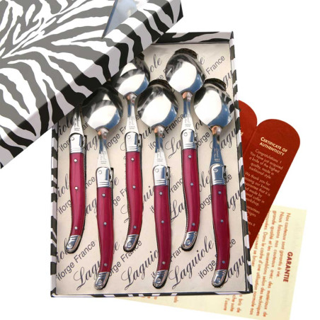 Box of 6 laguiole ABS fuchsia soup spoons
