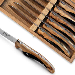 Couteaux steak laguiole oiseau en bois d’olivier et ébène