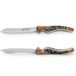 Couteaux steak laguiole oiseau en bois d’olivier et acrylique