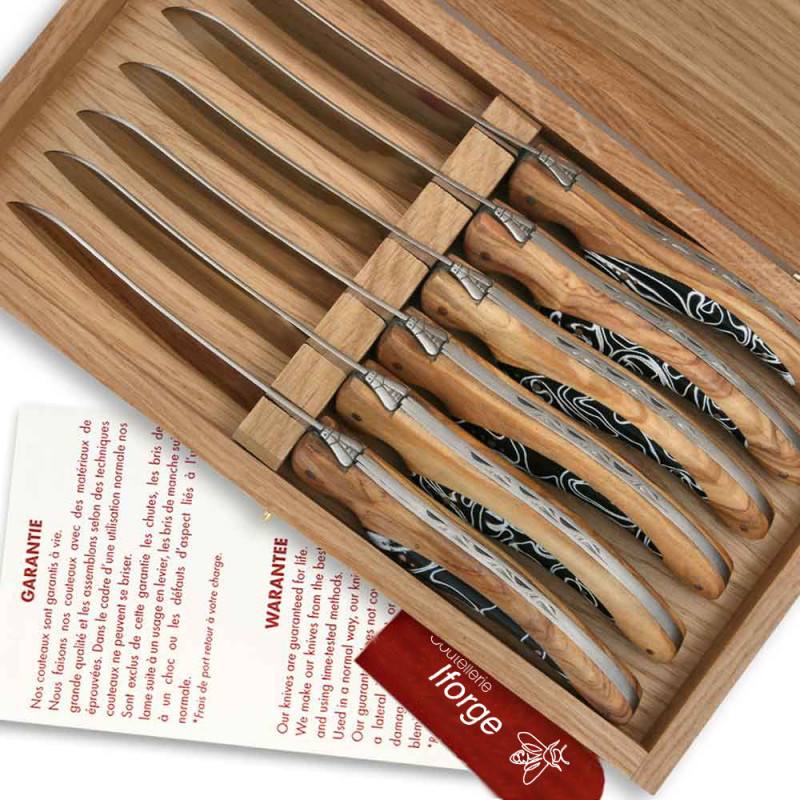 laguiole bird steak knives with olive wood and acrylic handle