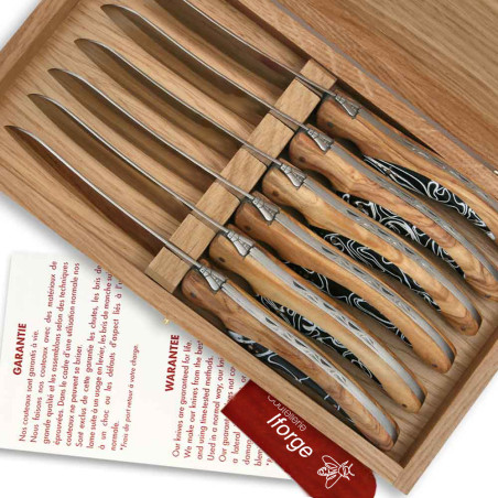 laguiole bird steak knives with olive wood and acrylic handle