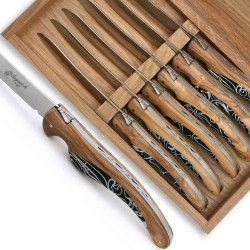 laguiole bird steak knives with olive wood and acrylic handle