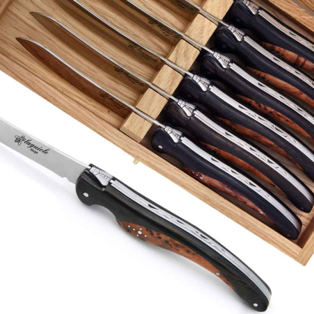 laguiole bird steak knives with ebony and thuya burl wood handle