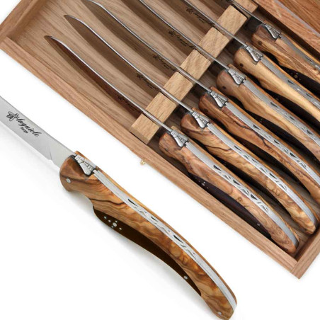 laguiole bird steak knives with olive and rosewood  handle