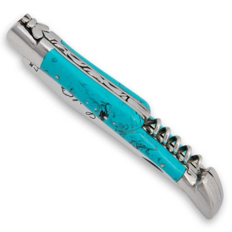Couteau Laguiole en Turquoise avec tire-bouchon fermé - Image 1729