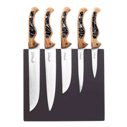 Laguiole bird kitchen knife block with olive wood handle