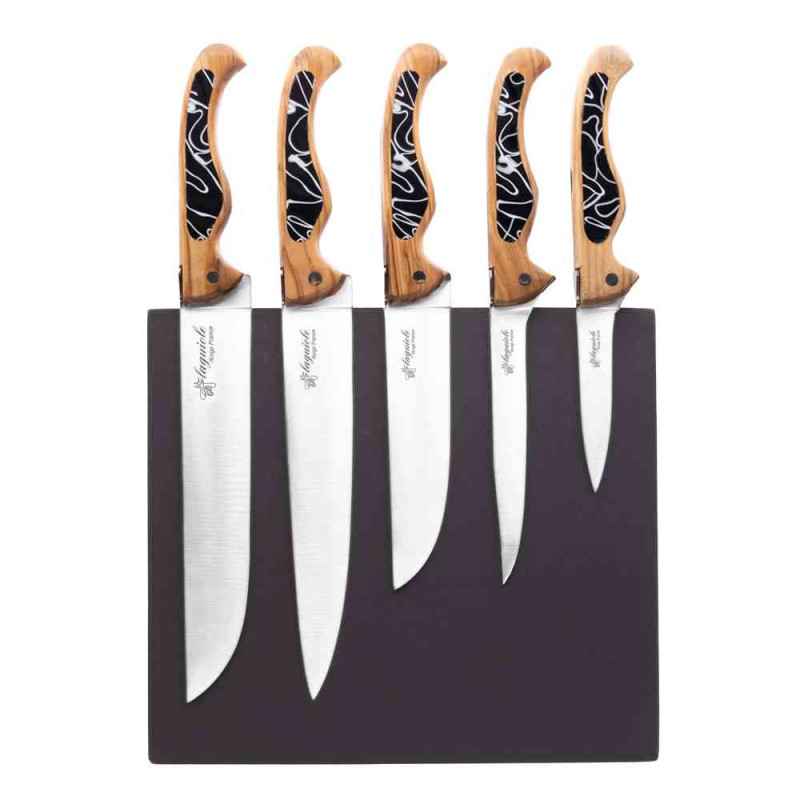 Laguiole bird kitchen knife block with olive wood handle