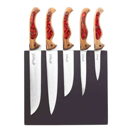 Laguiole bird kitchen knife block with olive wood handle