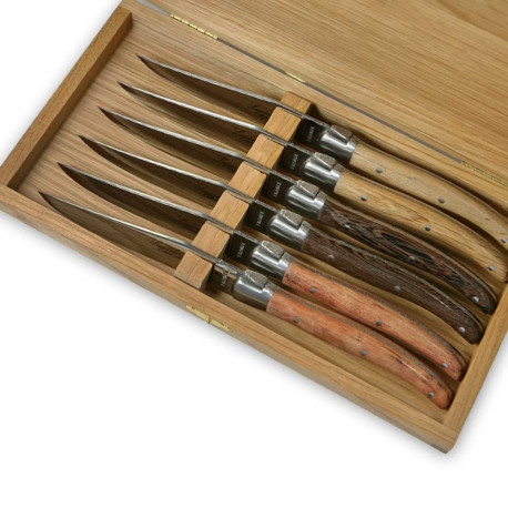 Laguiole steak knives one bolster in assorted wood - Image 1788
