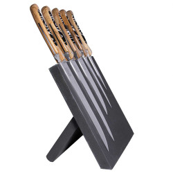 Laguiole bird kitchen knife block with olive wood handle