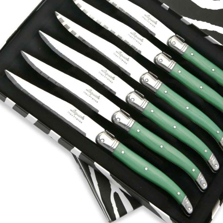 Set of 6 Laguiole steak knives ABS green - Image 2070