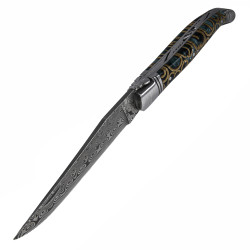 Laguiole Damascus Knife with Green Cinnamon-Stained Handle