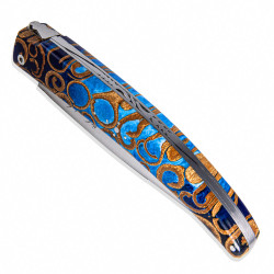 Laguiole design knife with blue cinnamon stained handle