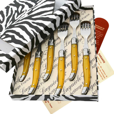 Box of 6 yellow ABS Laguiole forks - Image 2676