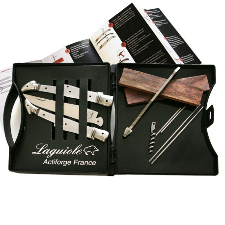 Laguiole knife kit with corkscrew and 2 stainless steel bolsters - Image 2691