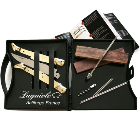 Laguiole knife kit with corkscrew and 2 brass bolsters - Image 2694