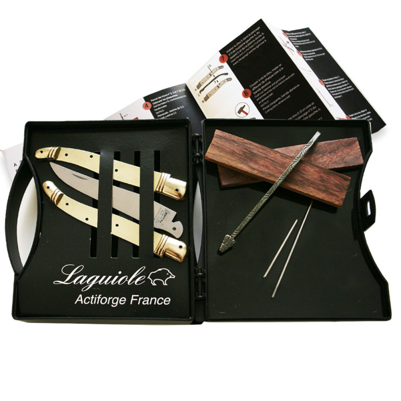 Laguiole folding knife kit with 2 brass bolsters