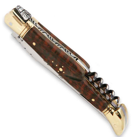 laguiole knife corkscrew with snakewood handle and brass bolsters - Image 2782