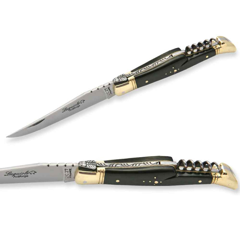 laguiole pocket knife with olive wood handle and brass bolsters - Image 2793