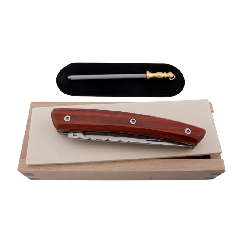 Couteau pliant le Thiers en bois de rose avec coffret et affuteur