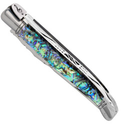Laguiole knife with abalone handle and treble clef spring