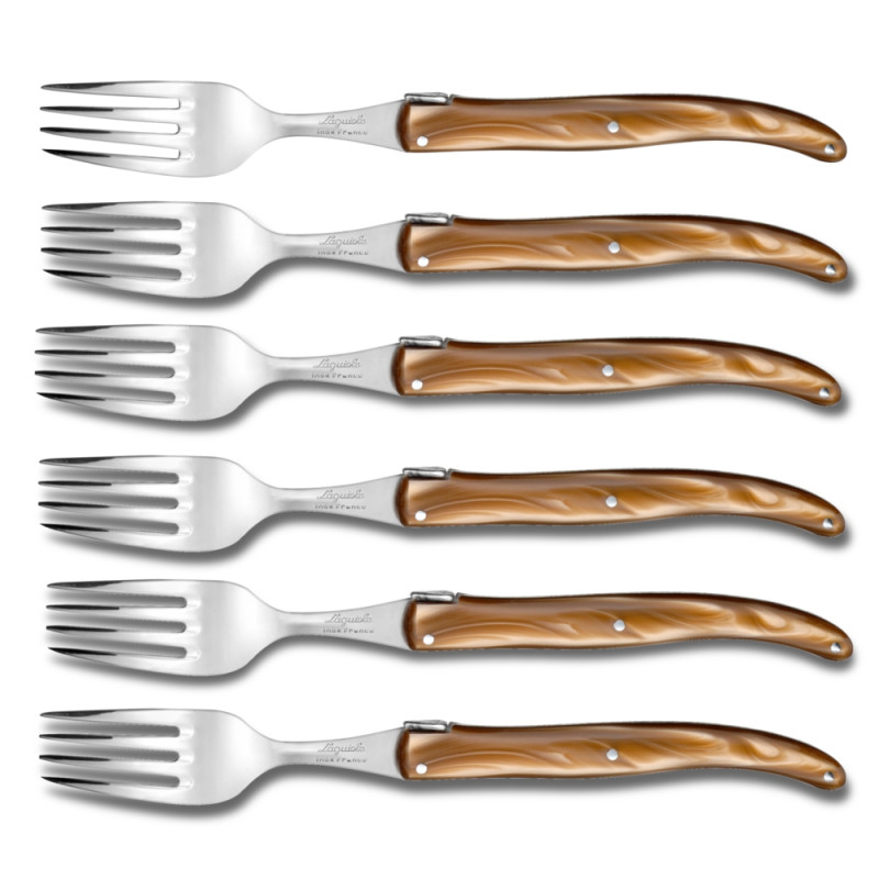LAGUIOLE カトラリーセット フォーク6本 ナイフ6本　水牛角 Set of six laguiole forks pearly brown plexiglass handles